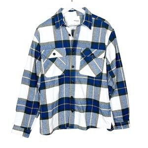 Selected Homme Mens Heavy knit Loose Jax Plaid Overshirt Size Large Blue
